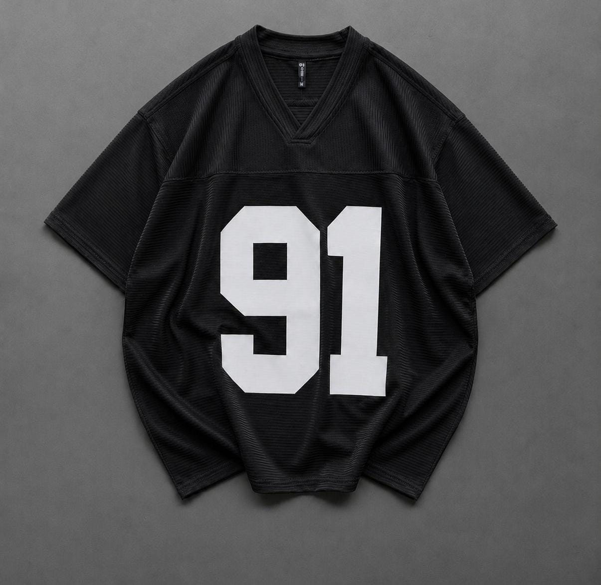 Men's Oversized 91 V-Neck Sports Jersey Tee — Black