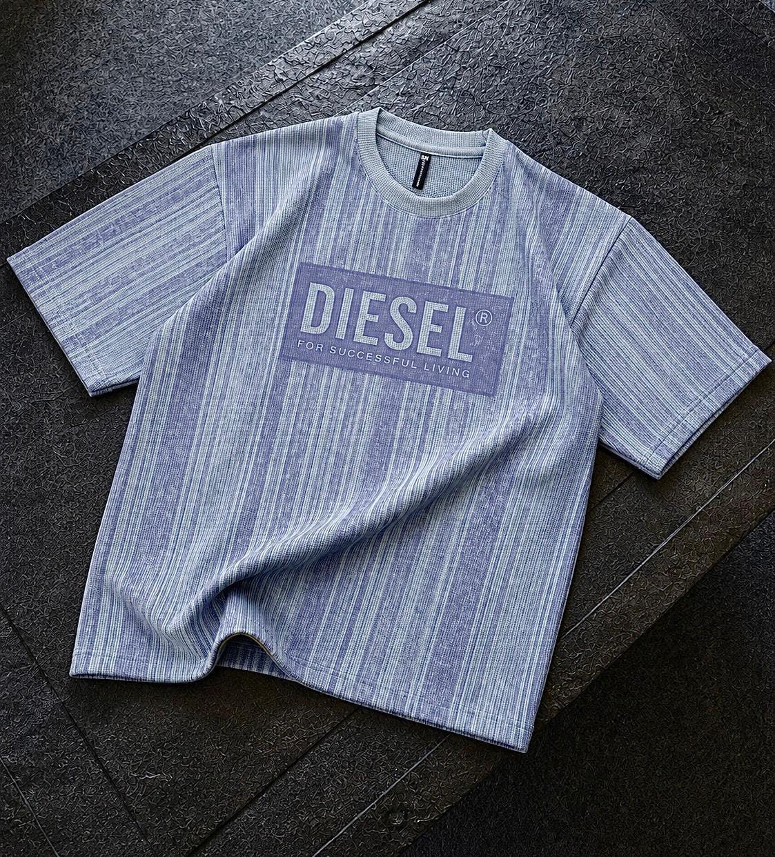 Unisex Oversized Striped Diesel Logo T-Shirt — Washed Black