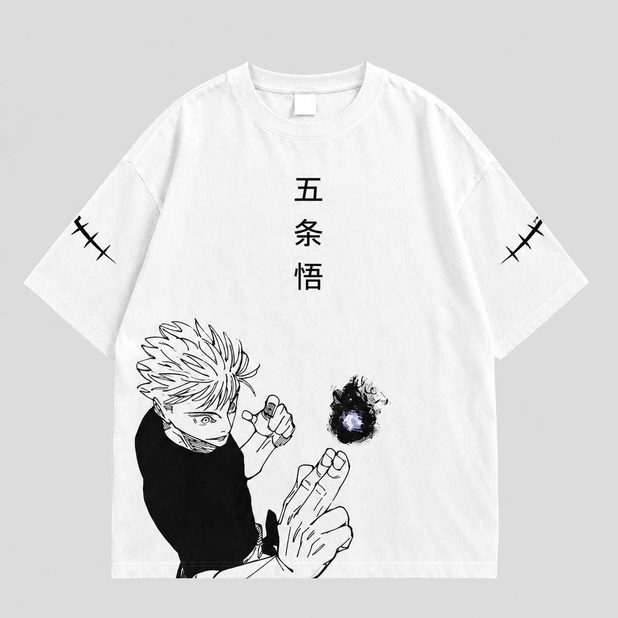 Gojo Satoru Anime Tee — White with Black Print