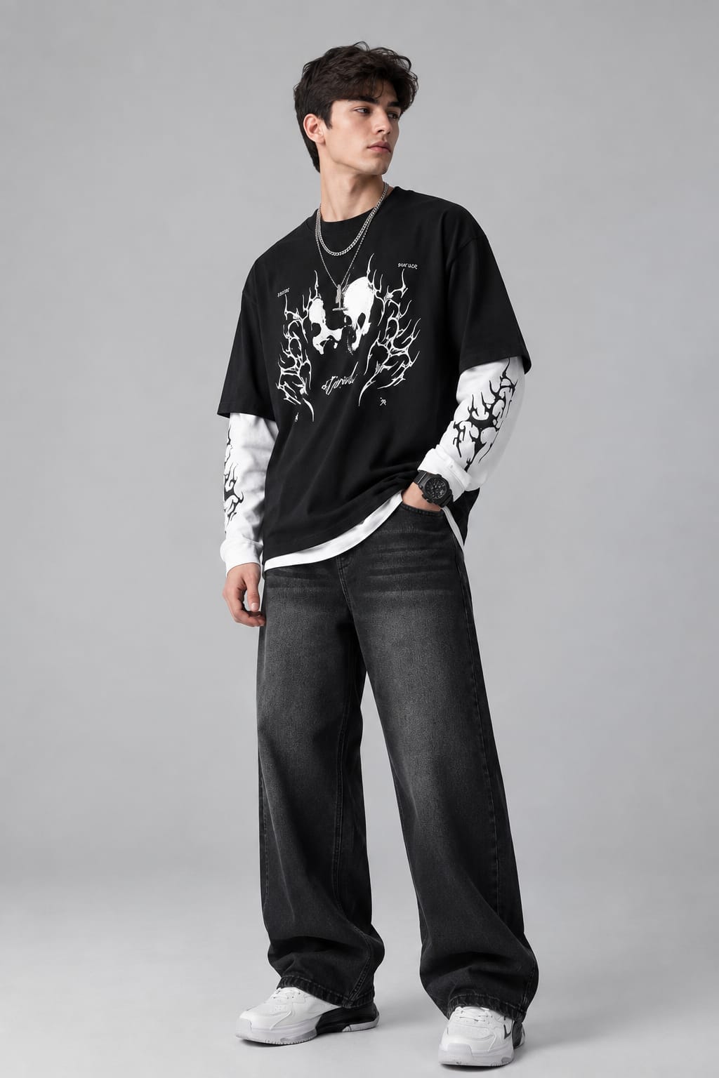 Oversized Graphic T-Shirt + Ultra Baggy Light Wash Jeans