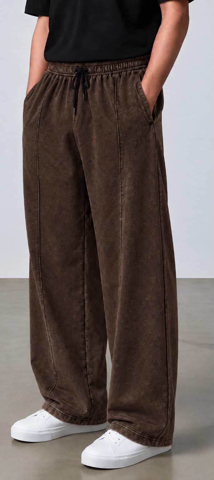 Men's Relaxed Fit Washed Wide-Leg Pants (All Season Wearable) — Washed Brown