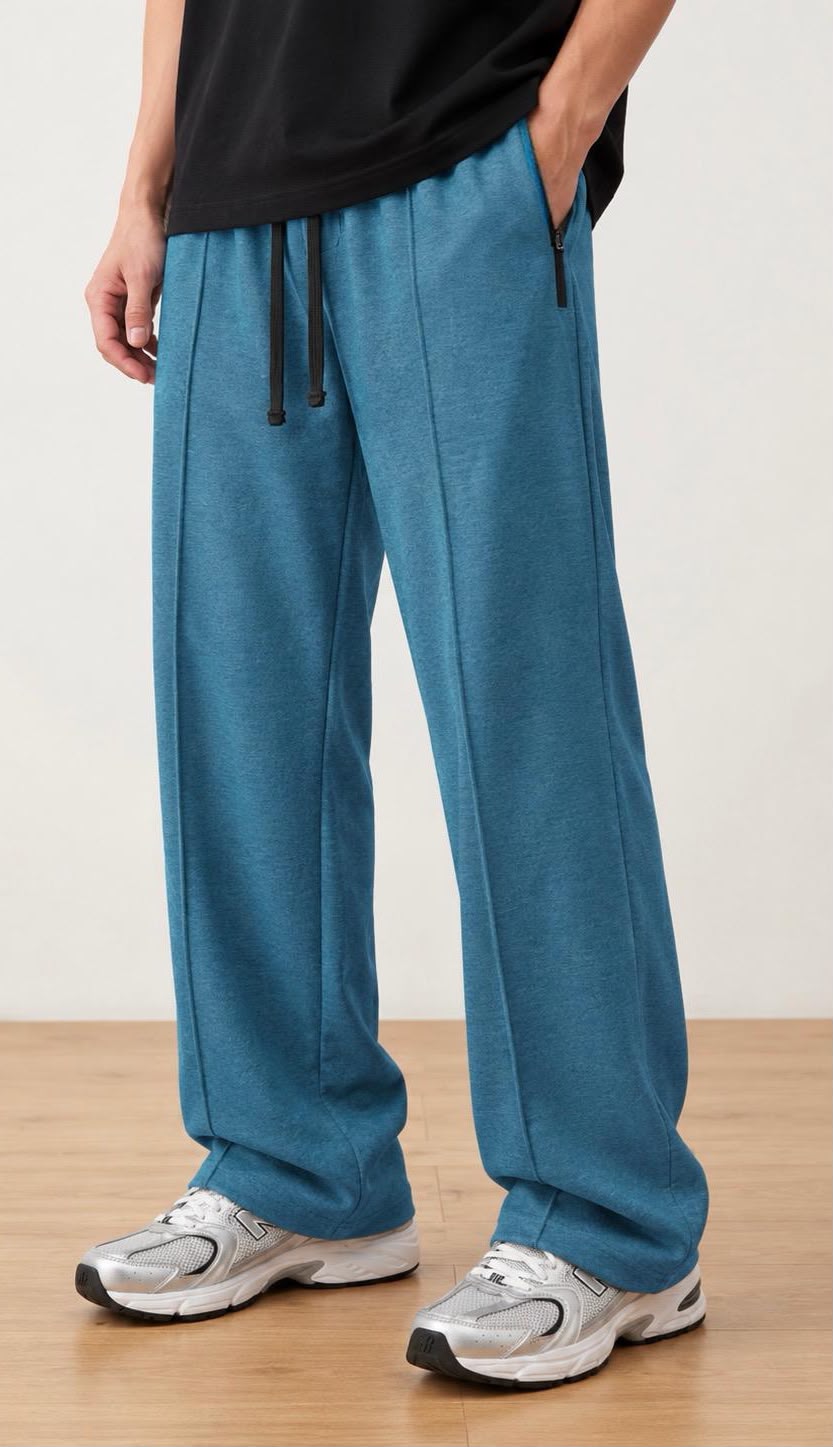 Men's Relaxed Fit Washed Wide-Leg Pants (All Season Wearable) — Washed Teal Blue